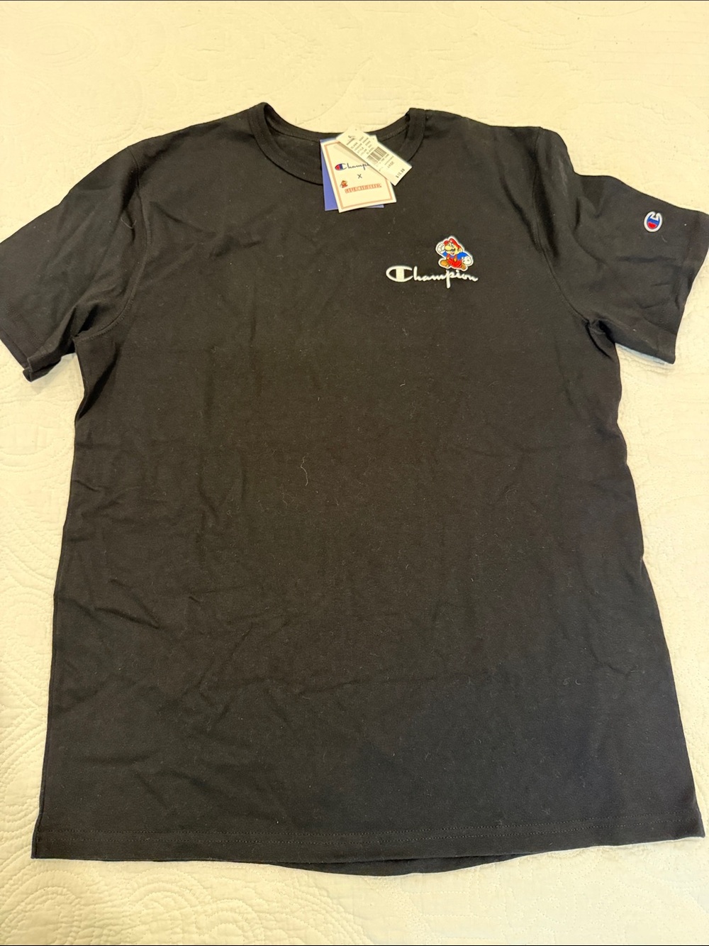 Champion Black Short Sleeve Tee with Mario Chest Patch